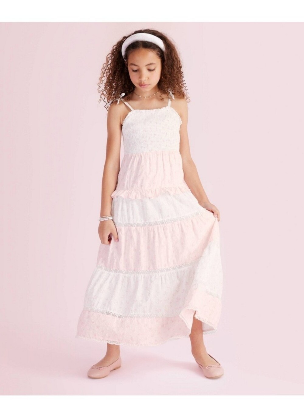 NWT LoveShackFancy x Target Girls’ Stella Ditsy Floral Tiered Maxi Dress - Pink